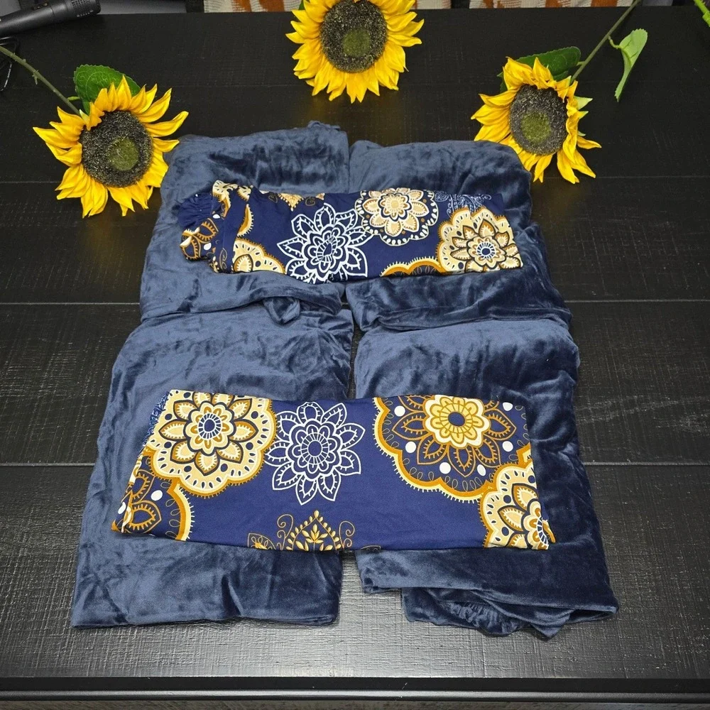 H.VERSAILTEX Navy Gold Mandala Velvet Dining Chair Covers 6 Pack USHVYHYT-6Navy